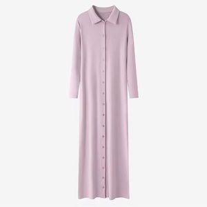 Women Button Down Shirt Dress Long Sleeve Lapel Collar Solid Color Maxi Shirt Dr